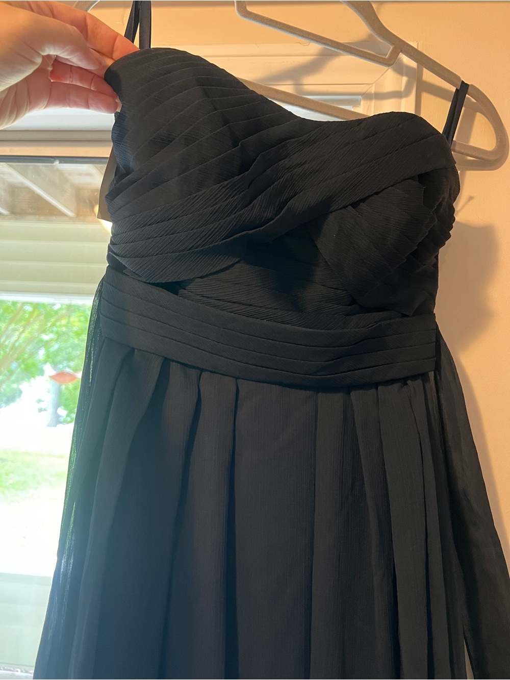 Navy Strapless Pleated Evening Dress- Size 8